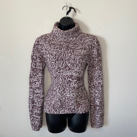 J Crew Brown Knit Crochet Turtleneck Sweater Size Medium - Picture 1 of 8